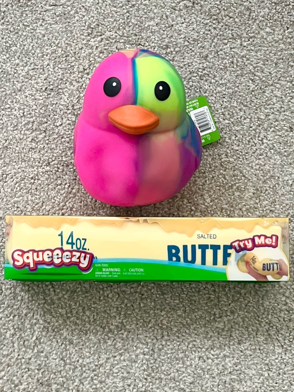 NWT Squeeezy Rainbow Duck AND Butter Squeeezy Too!